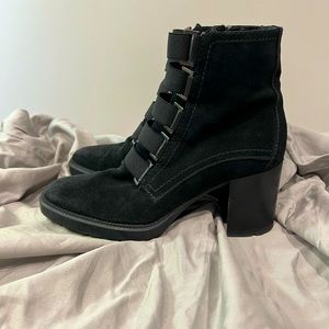 Beautiful Black Suede Aquatalia high heeled ankle boots Women’s size 7 1/2.